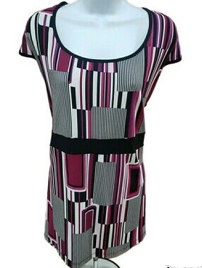 M.K.M Designs Magenta, Pink & Black Geometric Stripe Top, 1X